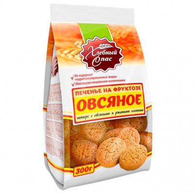 Печенье "Хлебный спас" овсяное с овсян. и ржан.хлопьями 300г